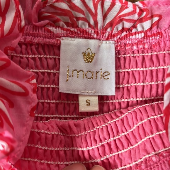 J.Marie pink and red flower smocked top with ruffle sleeve - Picture 4 of 4